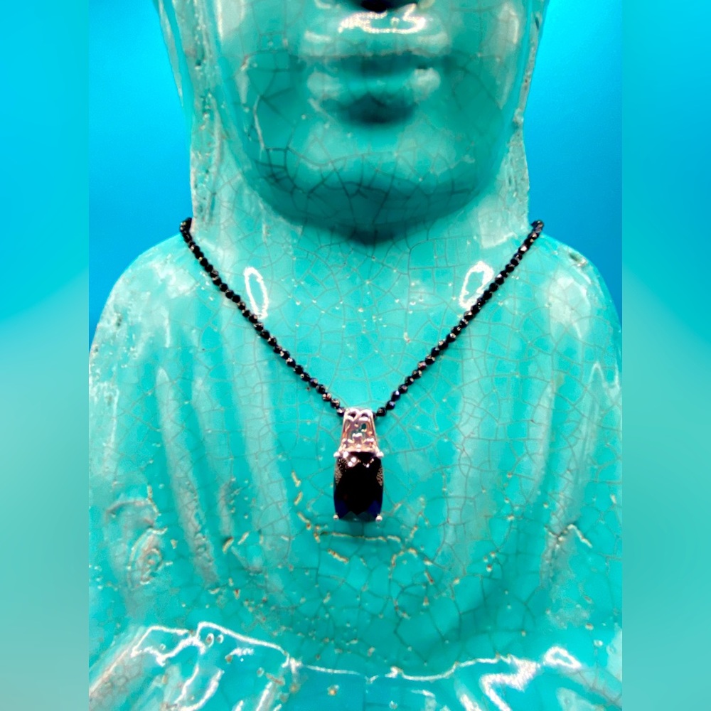 New Thai Black Spinel Necklace With Pendant In Platinum Over Sterling Silver